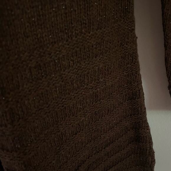 Fortune + Ivy Brown Tab Button Open Front Shimmery Cardigan M Medium NWOT - Picture 6 of 8